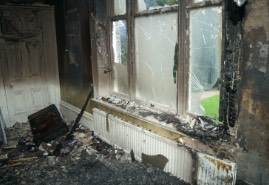 Fire damaged room